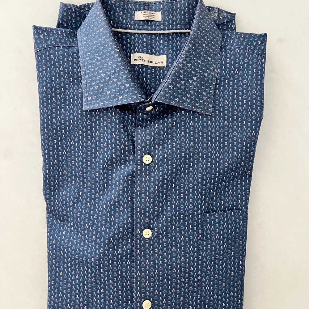 Peter Millar Navy Micro-Print Button-Down Shirt - image 1